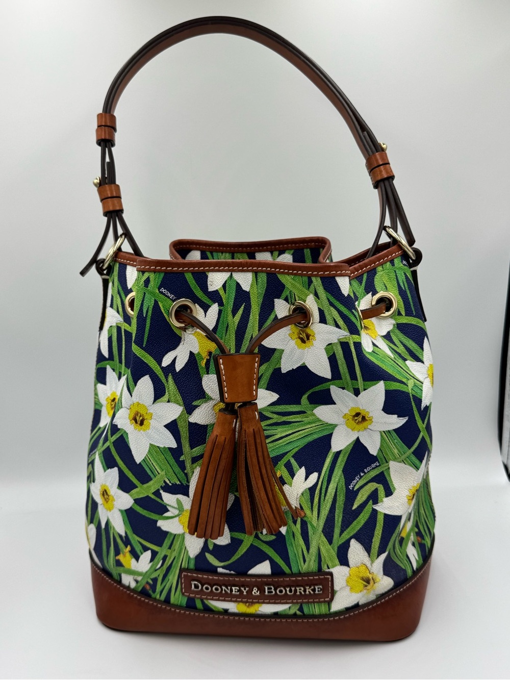 Dooney & Bourke Navy Floral Tassel Drawstring Hobo